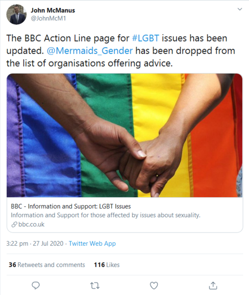 BBC removes trans charities from support page