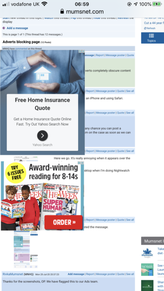 Adverts blocking page