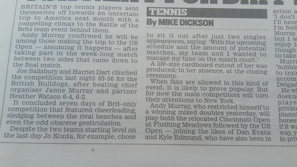 Tennis - 2020-   As Wimbledon-that-Wasn't draws to a close, we look forward to ... maybe ... tennis in August?