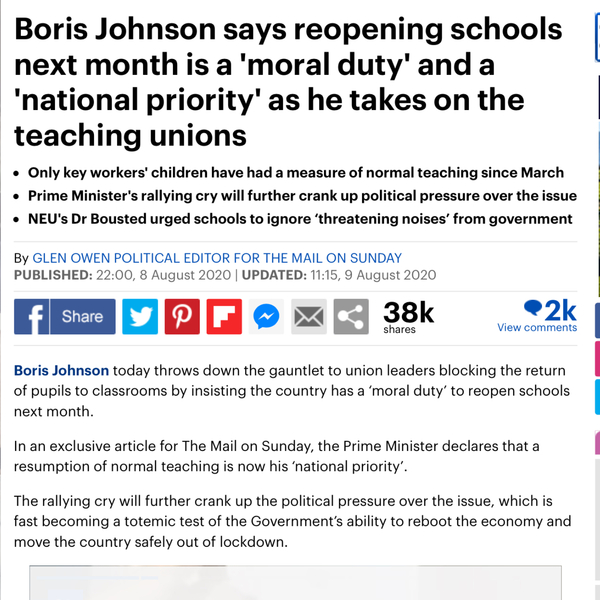 Parents are the blockage at schools re-opening, not teaching unions
