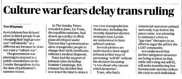 Culture war fears delay trans ruling - Sunday Times