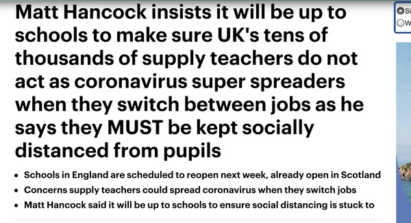 Teachers could be superspreaders due to lack of mitigation measures admits Matt Hancock
