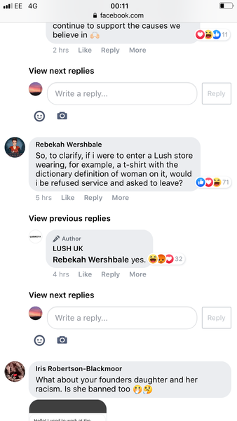 Lush Edinburgh say they wouldn't serve anyone in "woman" T-shirt