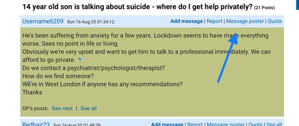 14 year old son is talking about suicide - where do I get help privately?