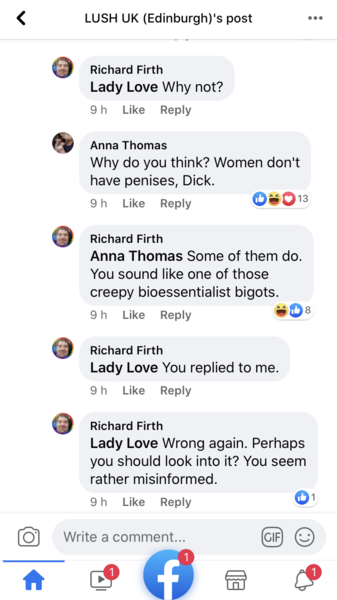Lush Edinburgh say they wouldn't serve anyone in "woman" T-shirt