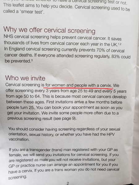 "People with a cervix" vs "men"
