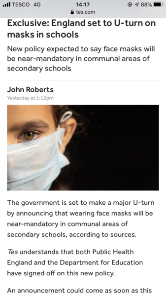 Head recommending wearing masks in school