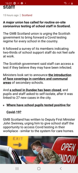 The latest reports about Teachers passing Covid on and the Scottish response has got me worried.