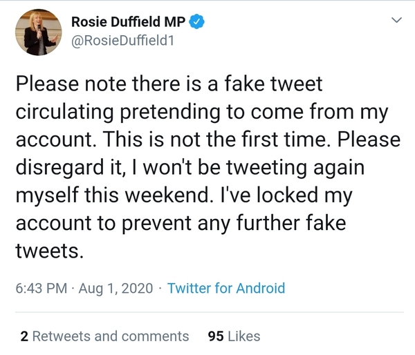 Today’s witch burning - Rosie Duffield MP