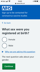 What sex were you assigned at birth asks Covid Symptom Study
