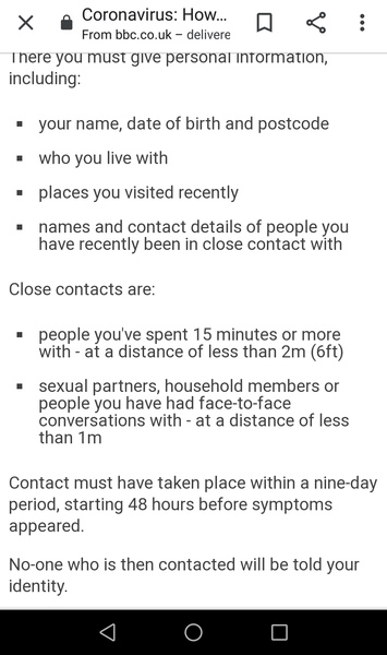 How does test and trace know if there has been close contact?