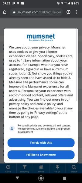 Cookies pop up