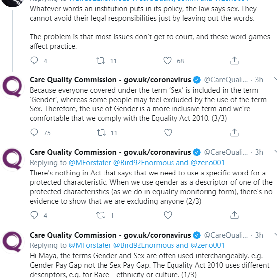 Care quality commission think they can replace Sex with gender & it means the same