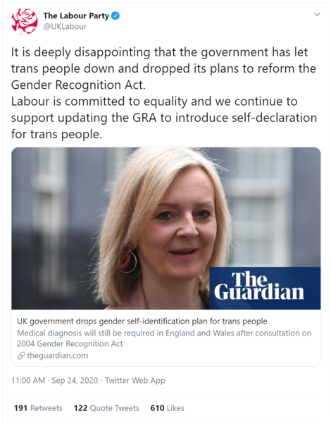 Labour continuing to support self-declaration