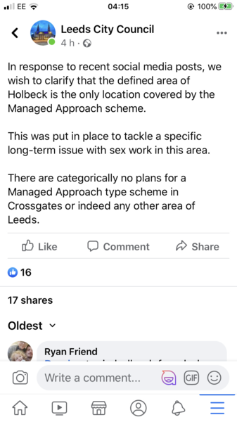 Leeds City Council “opening a second managed prostitution zone” in East Leeds