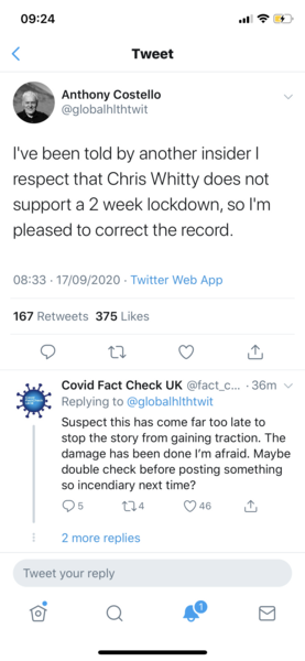 Costello's tweet re Whitty & lockdown Now retracted *edited by MNHQ at OP's request*