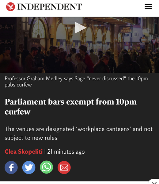 To think tthe 10pn cufew should apply to Parliament bars as well ll