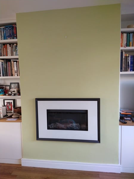 Modern house. Electric fire. Fire shelf thing