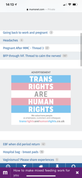 Is Stonewall advertising on Mumsnet?