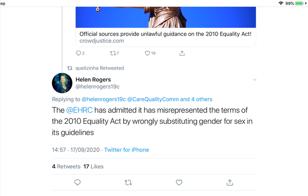 Care quality commission think they can replace Sex with gender & it means the same