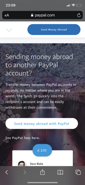 Sending money via PayPal