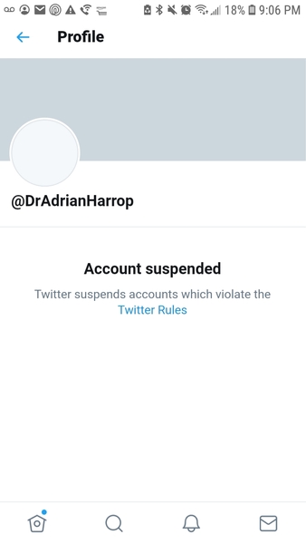 Adrian harrop suspended from twitter
