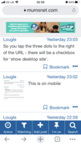 Viewing the desktop and mobile versions of Mumsnet