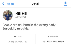 Milli Hill author of Give Birth Like a Feminist surprises TRAs by being a feminist.