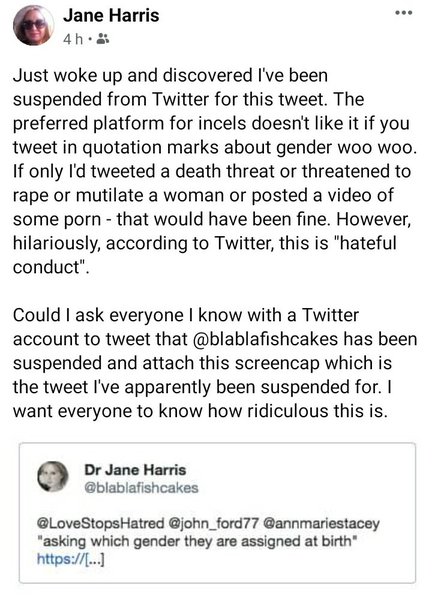 Dr Jane Harris Twitter account is suspended
