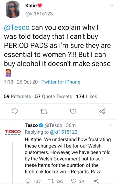 Tesco told by the Welsh government they can't sell sanitary pads?!