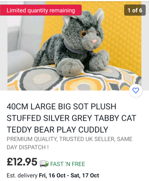 Anyone seen a silver/grey tabby soft toy?!