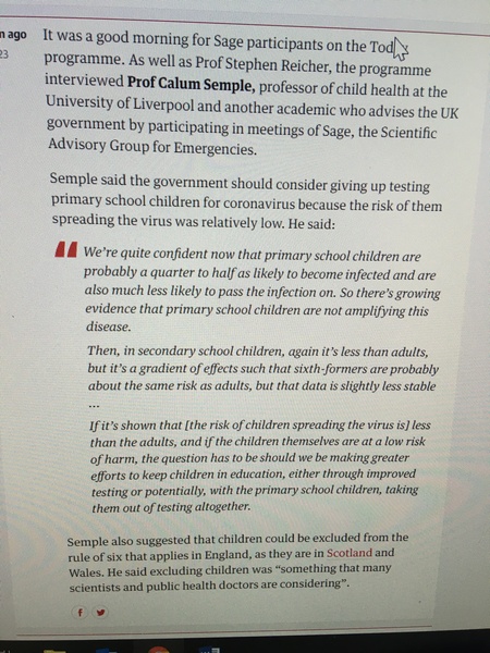 Transmission rates of the virus in primary schools??