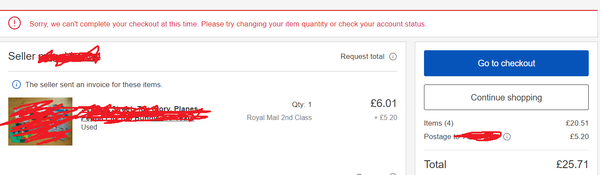"Sorry, we can't complete your checkout at this time" error message