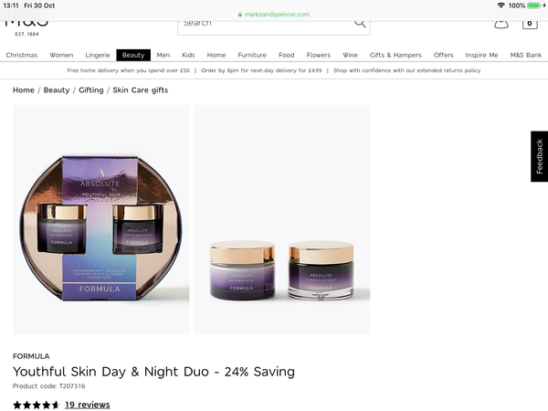 Huge discount on M&S Absolute Formula face cream with Sparks