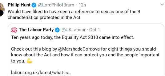 Labour don't think sex is a protected characteristic in the EA.