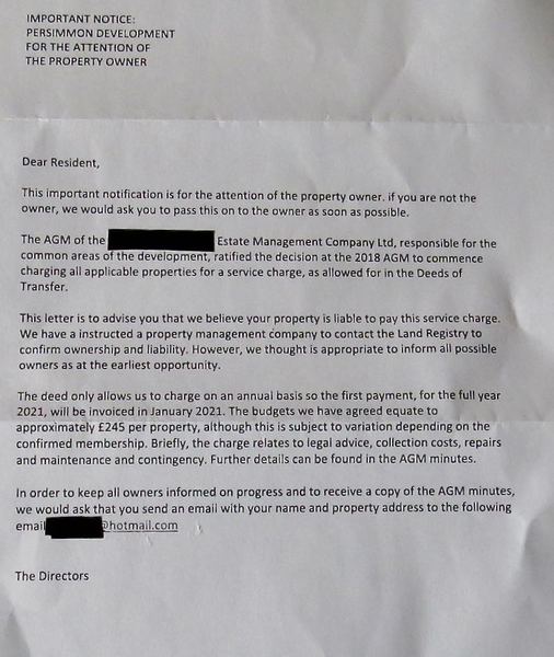 freehold property annual service charge
