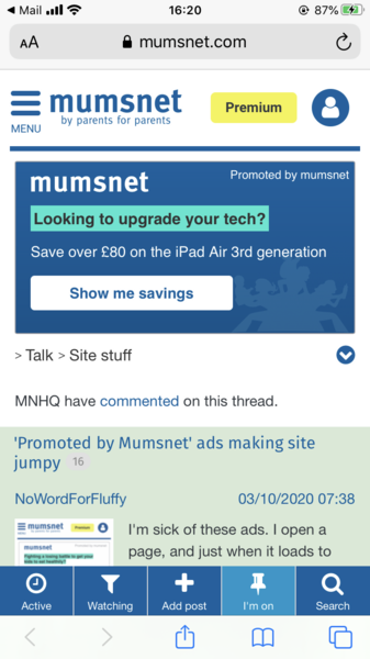 'Promoted by Mumsnet' ads making site jumpy