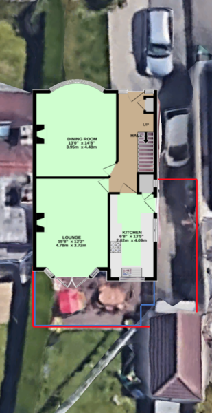 Rear extension close to detached garage