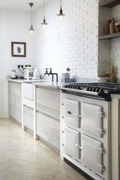 Paint colours to go with exposed red brick in kitchen ?