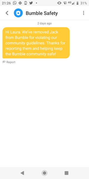 Oops... accidentally got someone banned from Bumble!