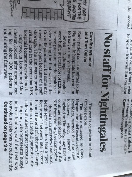 “Each patient so far admitted to the Nightingale hospitals has cost £1m to treat”