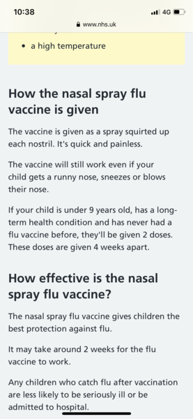 Child’s flu nasal spray - how many doses?