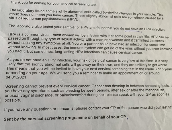 Smear test Result.