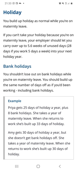 Holiday accrued whilst on maternity