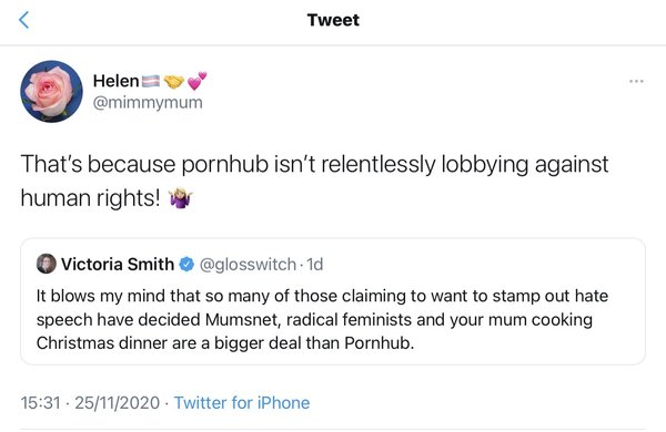 Mumsnet are evil and Pornhub are the good guys