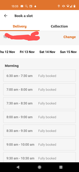 Sainsbury's delivery only showing a week