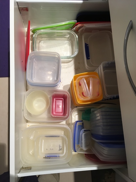 Would anyone like to join me today in sorting out the avalanche cupboard? Tupperware.