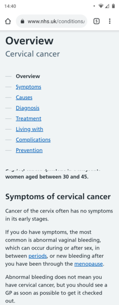 People with cervical cancer. Eve Appeal.