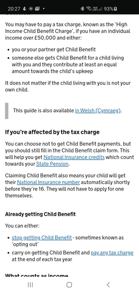 Child benefit question