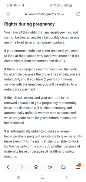Return to work following maternity leave